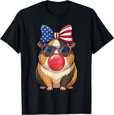Patriotic Guinea Pig 4th of July Bow American Flag Girls T-Shirt