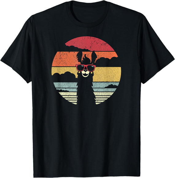 Pack A Punch Llama, Retro Style Alpaca T-Shirt - Black