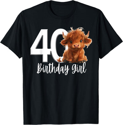 Nyc 40th Birthday Highland Cow Party Women Wife Mom Forty 40 T-Shirt
