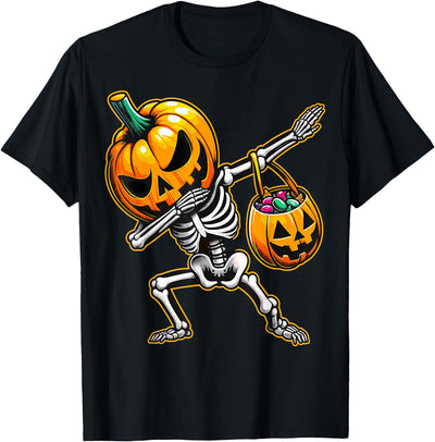 Funny Dab Skeleton Pumpkin Halloween Dabbing Skeleton Pumpkin Candy Funny Halloween T-Shirt