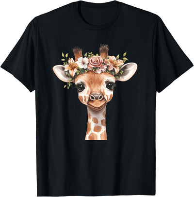 Cute Animal Flower Crown Giraffe T-Shirt
