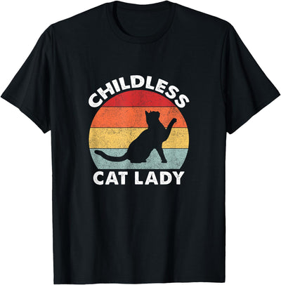 Funny Vintage Cat Lady Clothing and Gifts Vintage Childless Cat Lady T-Shirt