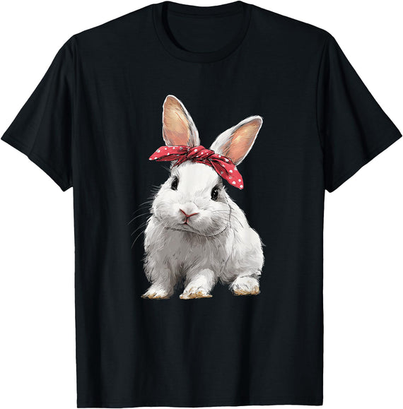 Cute Easter Bunny Rabbit Bow T-Shirt in Black