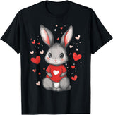 Rabbit Lover Heart Girls Valentine’s Day Women Bunny T-Shirt in Black