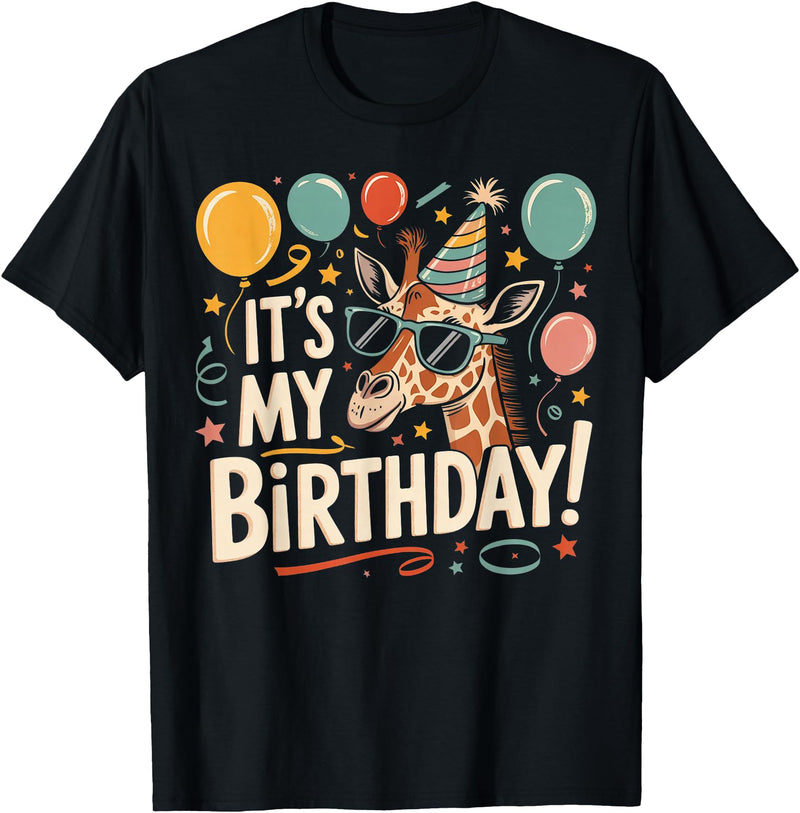 Giraffe Birthday Girl BY TEERA It's my Birthday Party Giraffe Birthday Girl T-Shirt - Black