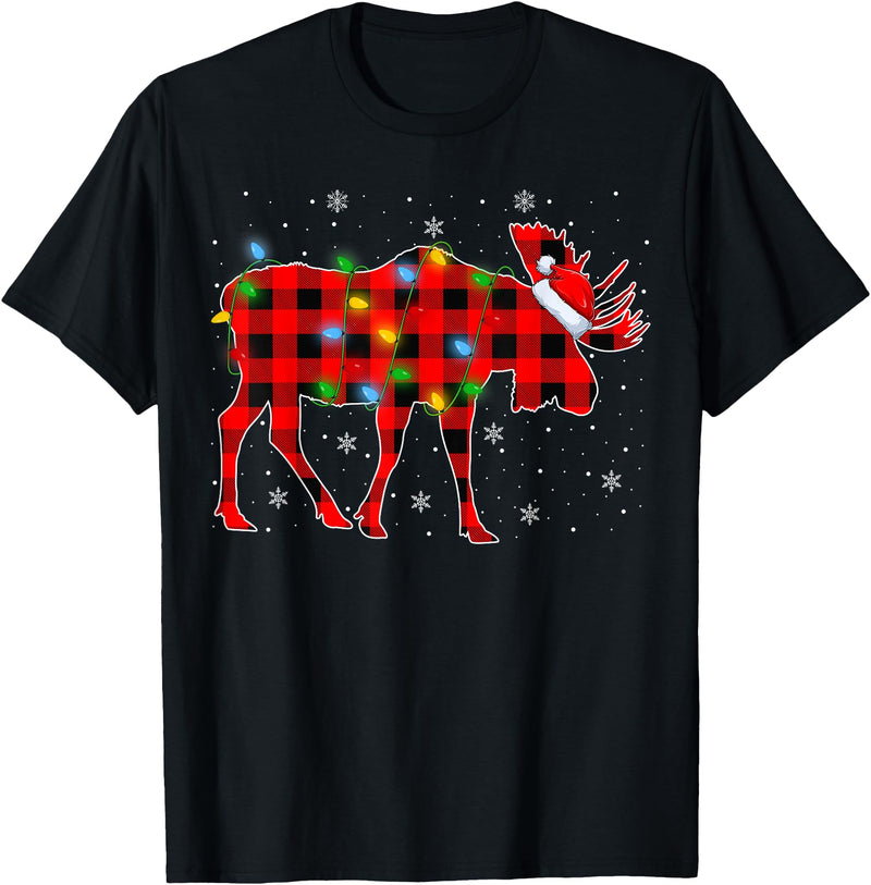Buffalo Plaid Moose Christmas Gifts Moose Xmas Lighting Buffalo Plaid Moose Christmas Pajama T-Shirt - Black