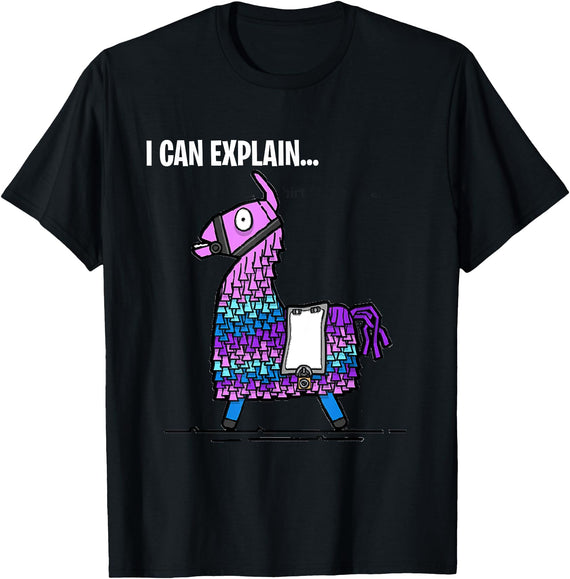 Funny gaming T-Shirts Loot Llama I Can Explain Gaming T-Shirt T-Shirt - Black