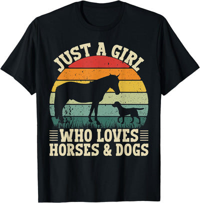 Cool Just A Girl Who Loves Horses and Dogs Retro Just A Girl Who Loves Horses and Dogs Women Girls T-Shirt