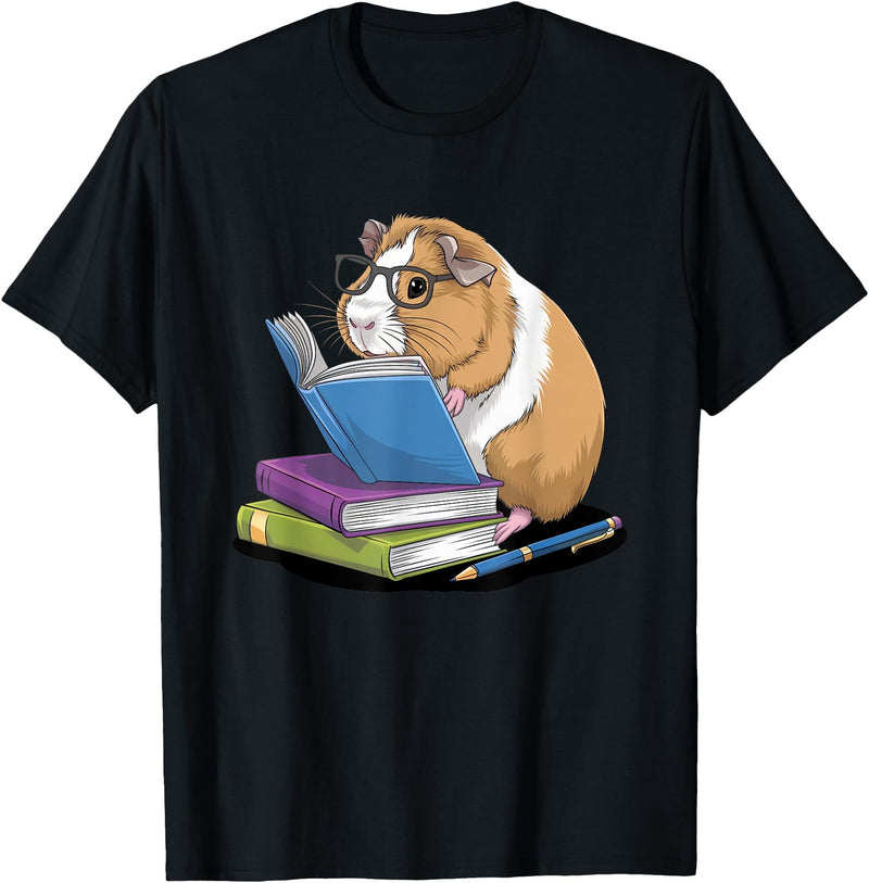 Guinea Pig Reading Books Reader Tee Guinea Pig Reading Books Bookworm Pet Lover Reader Librarian T-Shirt - Black