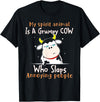 Funny My Spirit Animal Is A Grumpy Cow Tee Shirt My Spirit Animal Is A Grumpy Cow Who Slaps Annoying People T-Shirt - Black