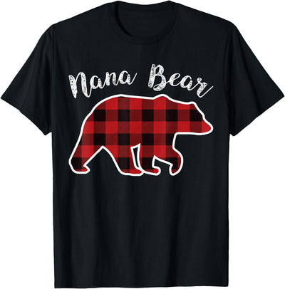 Nana Bear Women Red Plaid Christmas Pajama Family T-Shirt