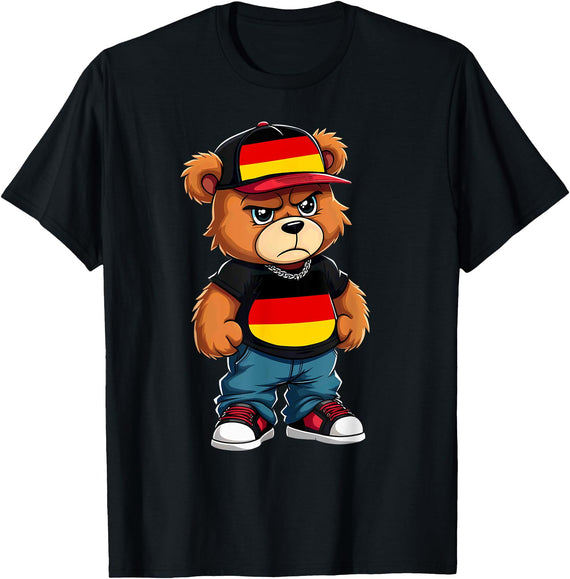 German Teddy Bear Breakdance Rapper German Flag Teddy Bear Germany Hip Hop T-Shirt - Black