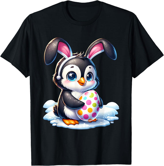Easter Penguin Lover Egg Eggs Bunny Rabbit Bunnies Funny T-Shirt in Black