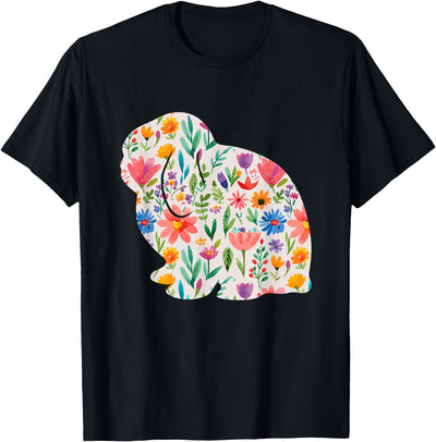 Floral Watercolor Rabbit Silhouette T-Shirt