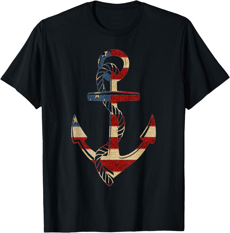 Buffalo Anchor Tees Company American Flag Anchor Shirt Patriotic Military July Navy USA T-Shirt - Black