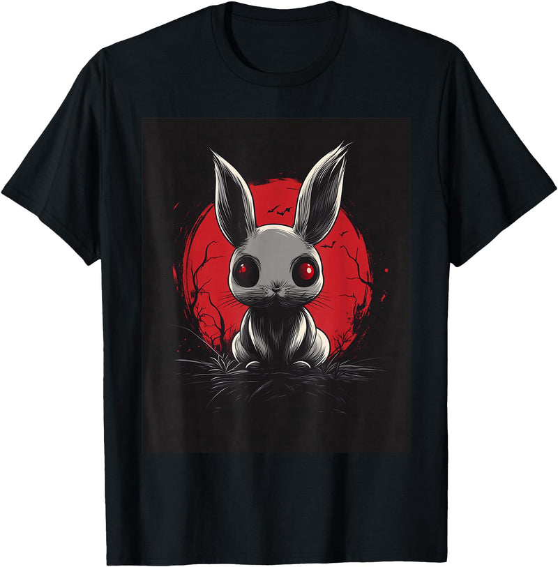 Bunny Anime Goth Scary Men Women Creepy Gothic Anime Rabbit T-Shirt in Black