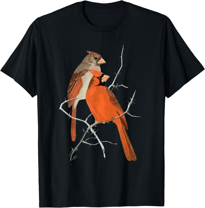 Red Cardinal Bird Male Female Vintage Red Cardinal Bird T-Shirt - Black