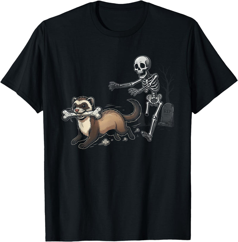 Halloween Pet Co Halloween Ferret Skeleton Chase Funny T-Shirt - As Pictured