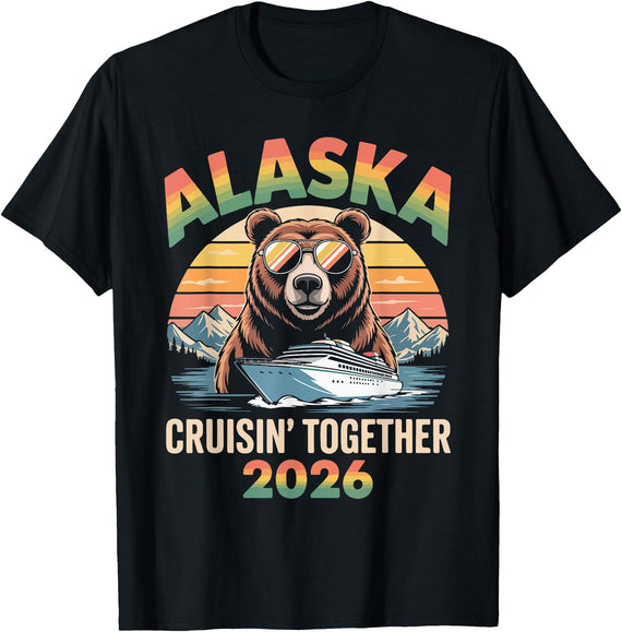 Alaska Cruise Crew Retro Travel Designs 2026 Alaska Cruise 2026 Bear Vacation Matching Group T-Shirt - Black