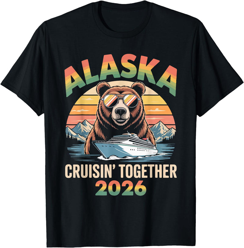 Alaska Cruise Crew Retro Travel Designs 2026 Alaska Cruise 2026 Bear Vacation Matching Group T-Shirt - Black