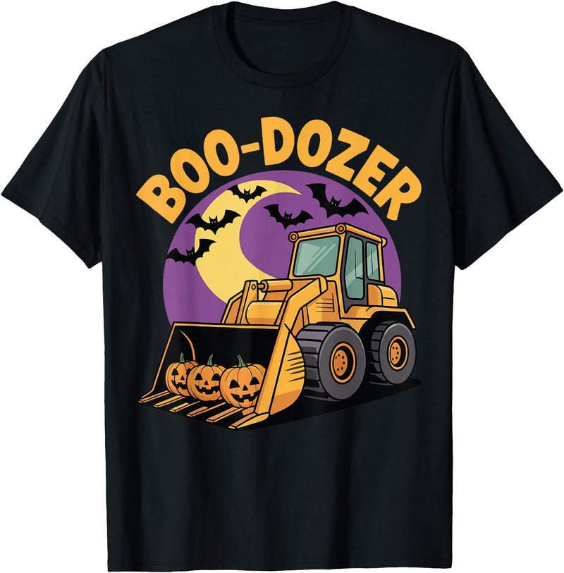 Bulldozer Halloween Costume Toddler Spooky Ghost Boo-Dozer Halloween Kids Bulldozer T-Shirt - Black