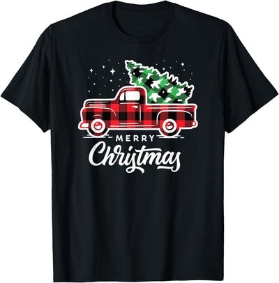 Merry Christmas Pjs Buffalo Plaid Red Truck Christmas Tree T-Shirt