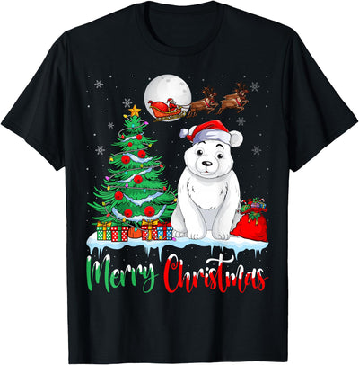Polar Bear Lover Christmas Gifts T Shirts Polar Bear Wearing Santa Hat Xmas Merry Christmas Polar Bear T-Shirt