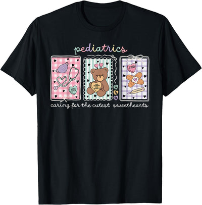 Pediatrics Valentines Day PEDS Nurse Stamp Bear V-Day Work P T-Shirt