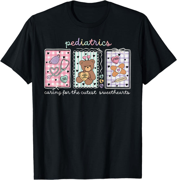 Pediatrics s Day PEDS Nurse Stamp Bear V-day Work Pediatrics Valentines Day PEDS Nurse Stamp Bear V-Day Work P T-Shirt - Black