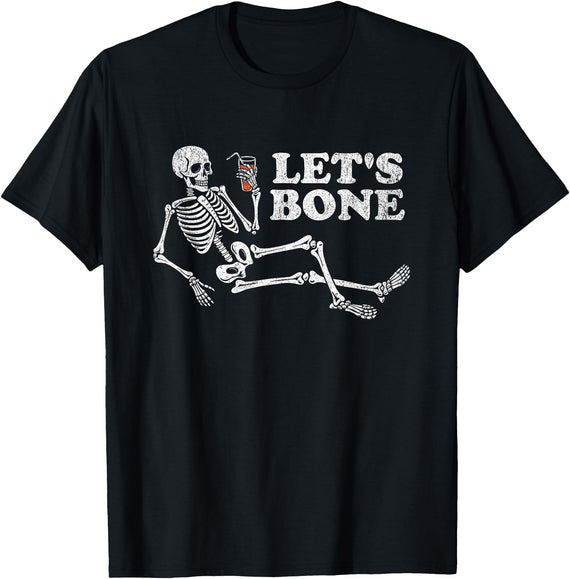 Funny Skeleton Halloween Adult Humor Shirts Funny Skeleton Let's Bone Halloween Bones Adult Humor Guys T-Shirt - Black
