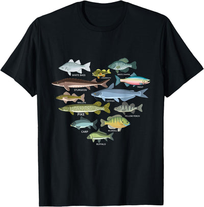 freshwater fish identification heart shape Species Fishing T-Shirt