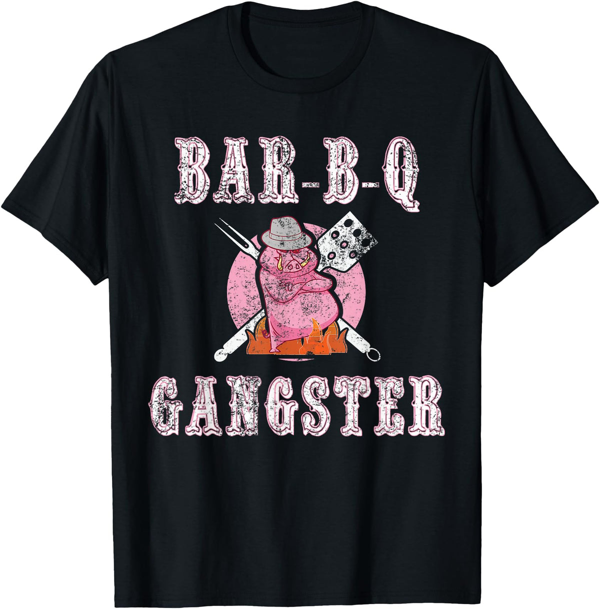 Pig Gangster BBQ Gift Ideas Funny BBQ Gifts for Men- Pork Pig Pit BBQ Gangster T-Shirt - Black