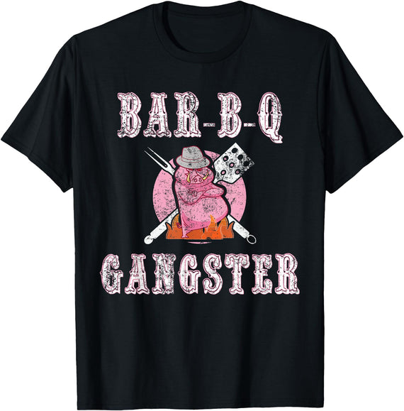 Pig Gangster BBQ Gift Ideas Funny BBQ Gifts for Men- Pork Pig Pit BBQ Gangster T-Shirt - Black