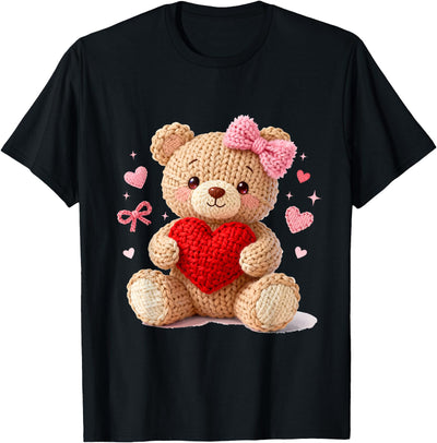 Be My Valentine Cute Crochet Yarn Teddy Bear Love T-Shirt