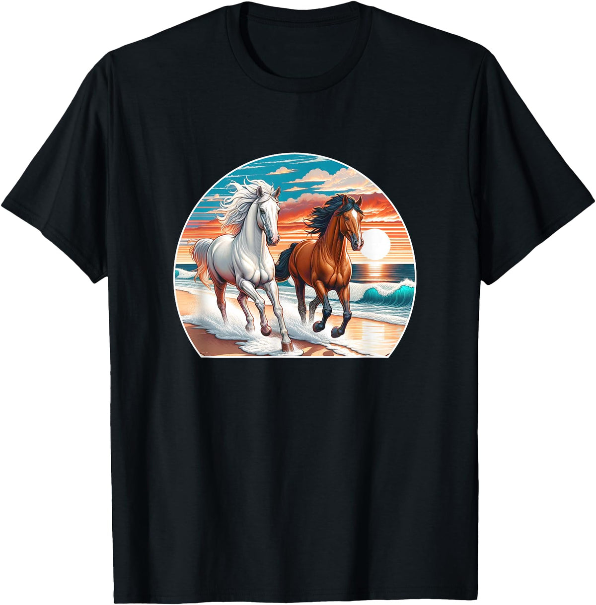 Horses Running On The Beach - T-Shirt - Black