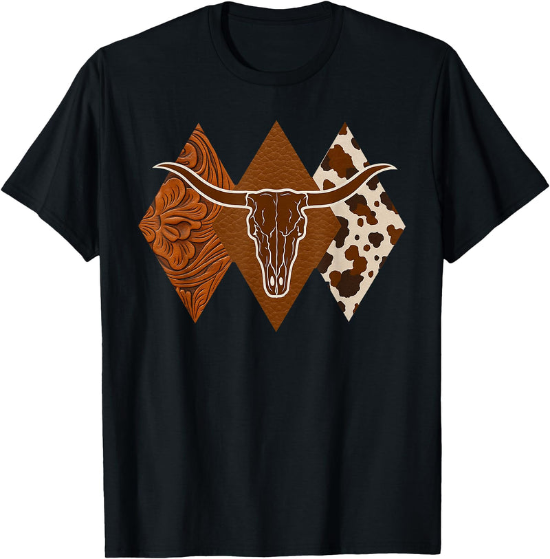Boho Bull Skull Rodeo Culture Cowgirl Cowboy Gifts Boho Cow Skull Western Country Longhorn Country Concert T-Shirt - Black
