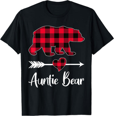 Auntie Bear Buffalo Plaid Funny Aunt Christmas Pajamas T-Shirt