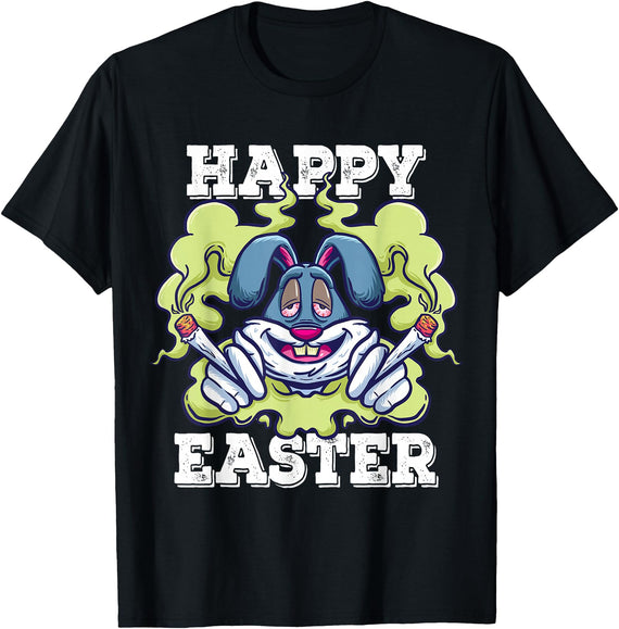 Happy Easter Stoned Rabbit Marijuana Stoner Pothead Cannabis T-Shirt in Black