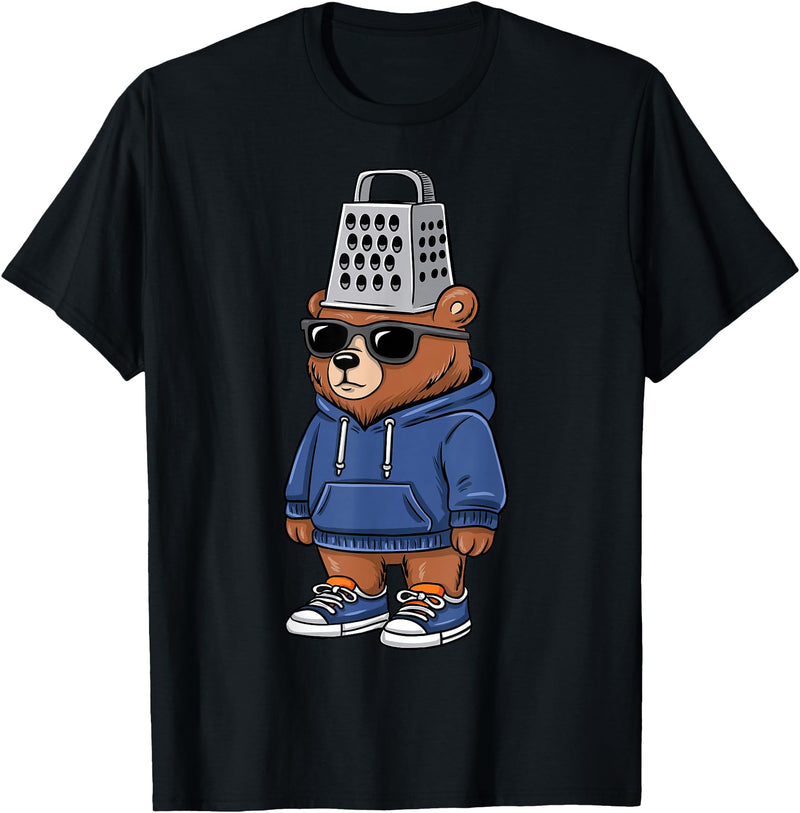 InGENIUS Bear Lover Shirts & Gifts Funny Bear with Cheese Grater Hat Sunglasses Bear Lover Boys T-Shirt - Black