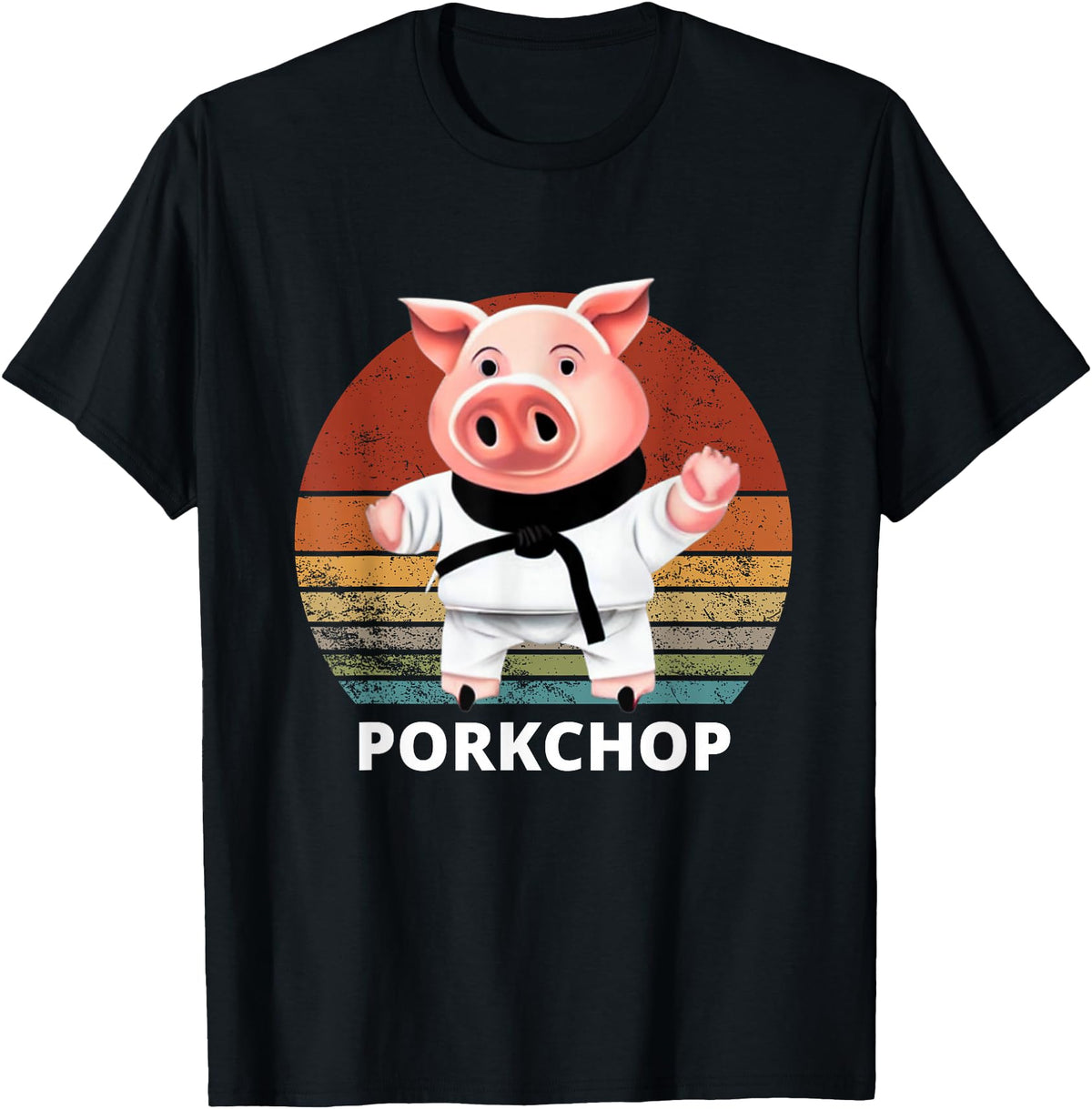 Animals Puns Pig Karate Pork Chop Pun T-Shirt - Black