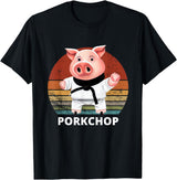 Animals Puns Pig Karate Pork Chop Pun T-Shirt - Black