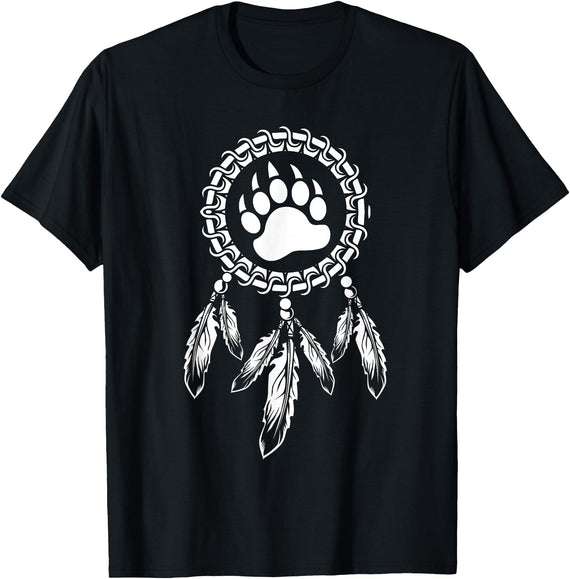 Indigenous Native American For Men Traditional Dreamcatcher Women Bear Native American T-Shirt - Black