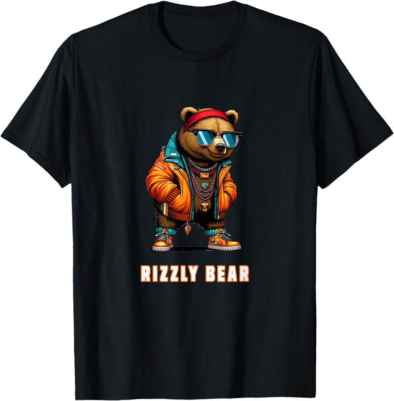 The Rizzly Grizzly Rizzly Bear Cool Grizzly Bear Wearing Sunglasses Rizz Slang T-Shirt - Black