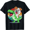 English Bulldog Funny Dinosaur Kids Mom Gift Tees Funny English Bulldog Riding Cute T-Rex Dinosaur Dog Mom T-Shirt - Black