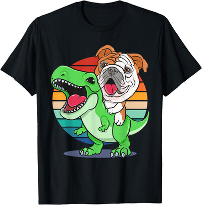 English Bulldog Funny Dinosaur Kids Mom Gift Tees Funny English Bulldog Riding Cute T-Rex Dinosaur Dog Mom T-Shirt