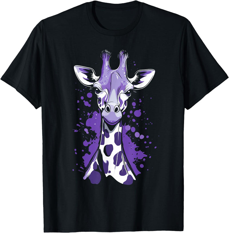 Stylish and modern animal designs Giraffe with Purple Spots T-Shirt - Black