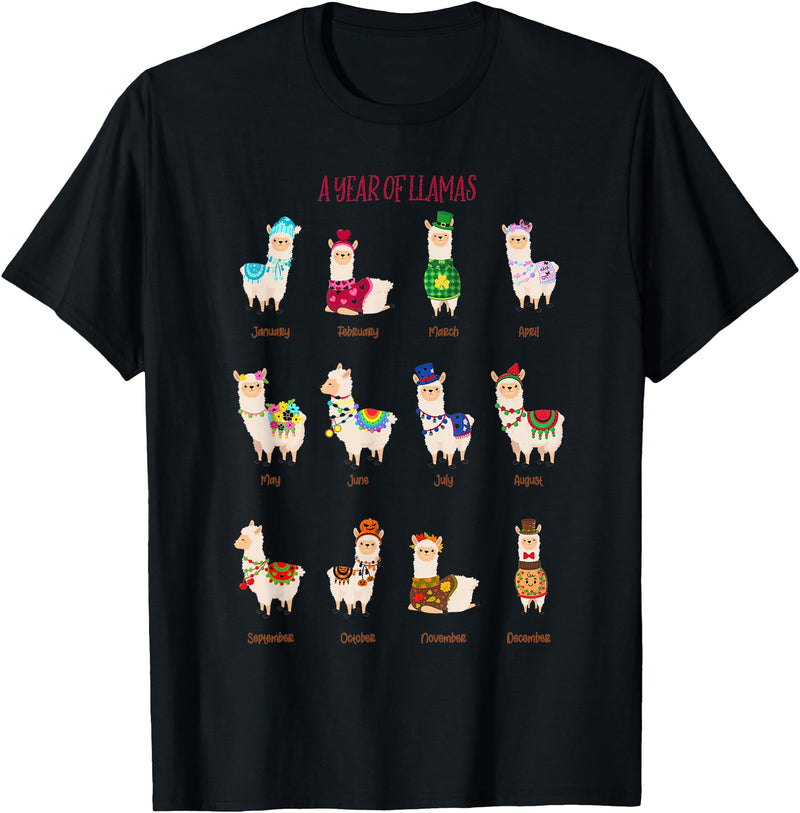 Funny Llamas A Year Of Llamas Funny Llama Alpaca T-Shirt - Black