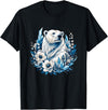 Arctic Polar Bear Floral Crystal Nature Winter Wildlife Polar Bear with Ice Flowers T-Shirt - Black