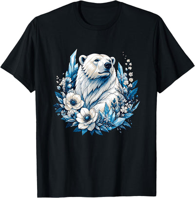Winter Wildlife Polar Bear with Ice Flowers T-Shirt