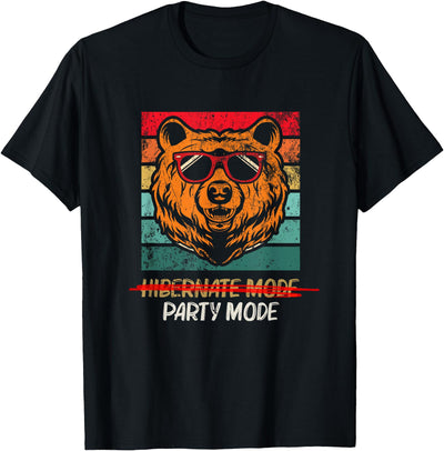 Spring Hibernation Season Over Funny Retro Party Mode Bear T-Shirt